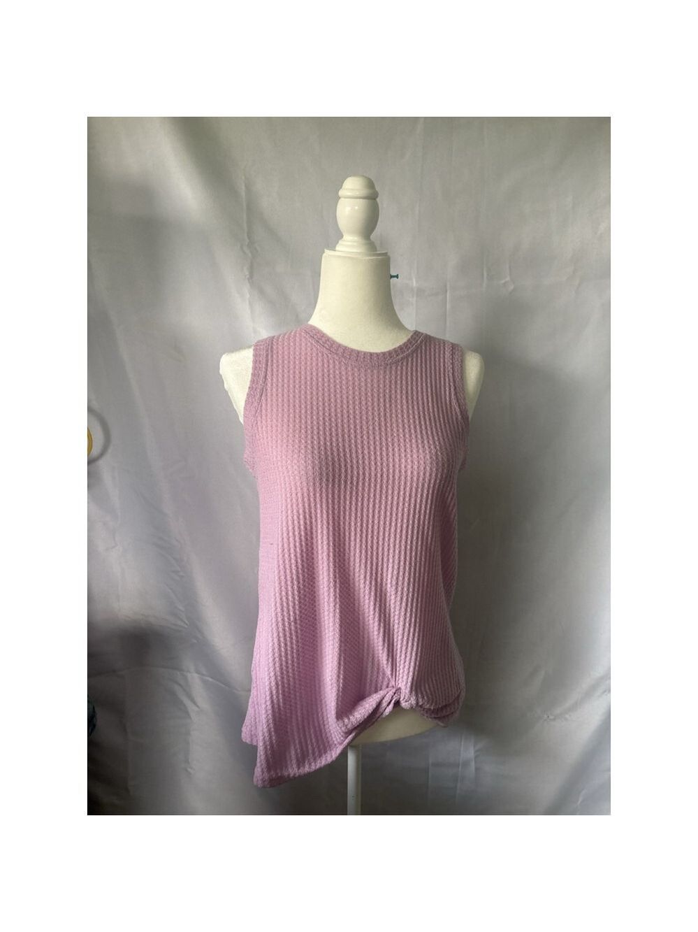 MIHOLL Waffle Knit Tank Top Medium Pink Sleeveless Twist Knot Hem Casual Soft